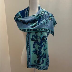 Emilio Pucci Blue and Green Scarf 60”L x 12”W